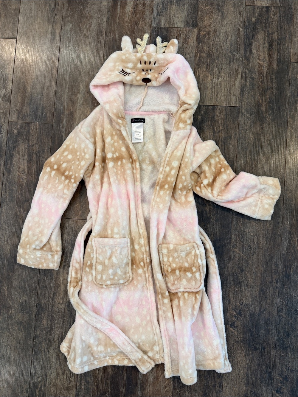 Cuddl Duds Girls' Pink and Tan Deer Hooded Robe